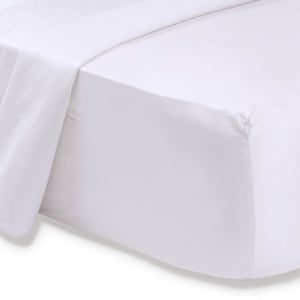Top quality pure brushed cotton fitted sheet in white. Sold by SR Amenities Hotel and Spa Supplies at www.sramenities.co.za