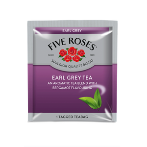 Five Roses Earl Grey tagged teabag in a sealed envelope. Pack size: 200 x 2.5 grams. Sold by SR Amenities Hotel and Spa Supplies. www.sramenities.co.za