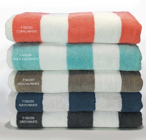 Glodina BROAD POOL STRIPE 485gsm pool and beach towels in an assortment of colours. 100% combed cotton, superior dyes for colour fastness, soft and absorbent. Sold by SR Amenities Hotel & Spa Supplies at www.sramenities.co.za