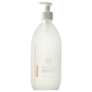 Healing Earth Lemon Verbena and Argan Oil Shampoo 500ml in a white frost glass bottle with a pump dispenser. Sold by SR Amenities Hotel and Spa Suppliers.