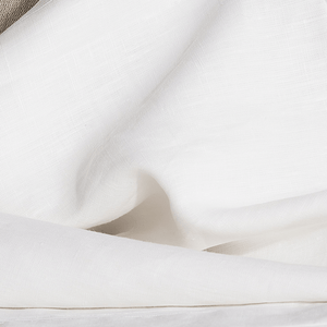 Flat Sheet detail manufactured from white, plain weave, pure flax linen woven in Cape Town from French linen fibre. Sold by SR Amenities Hotel & Spa Supplies