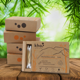 Zero-Plastic cotton bamboo earbuds in a biodegradable paper box. Sold by SR Amenities Hotel and Spa Supplies.