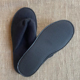 Black washable and reusable thong style slipper made from terry towel fabric with textured water resistant sole. Shop at www.sramenities.co.za