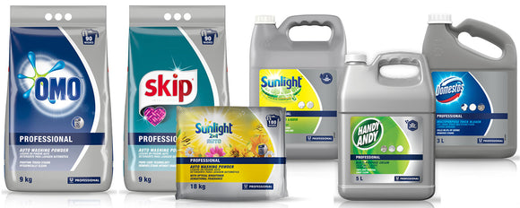 Unilever Professional Cleaning products for the hospitality industry. Sold by SR AMenities Hotel and Spa Supplies at www.sramenities.co.za. Washing Powder, multi-purpose cleaners, dishwashing liquid and more.