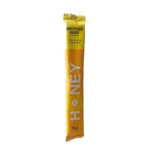 Single-use 8g Brother Bees honey portions in sachet sold by SR Amenities Hotel & Spa Supplies.