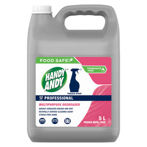 Handy Andy Professional Food Safe Multi-Purpose Degreaser 5 Litre Fragrance free.  Sold by SR Amenities Hotel & Spa Supplies.