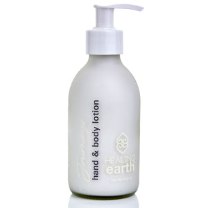 healing journeys hand & body lotion 200ml in a white frosted glass bottle
