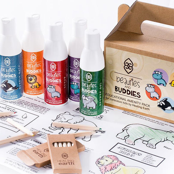 Beauties and Buddies Box Set with five products, colouring poster and crayons