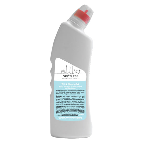 Empty refillable 750ml bottle for Spotless Thick Bleach Gel. Sold by SR Amenities Hotel and Spa Supplies.