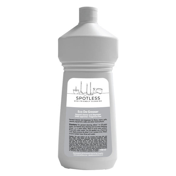 Empty refillable 750ml bottle for Spotless Eco Degreaser. Sold by SR Amenities Hotel and Spa Supplies.