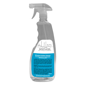 Empty refillable 750ml bottle for Spotless Eco-Friendly Window and Glass Cleaner. Sold by SR Amenities Hotel and Spa Supplies.