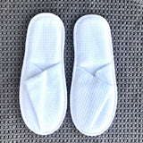 Single use disposable white waffle weave closed toe slipper. Shop at www.sramenities.co.za