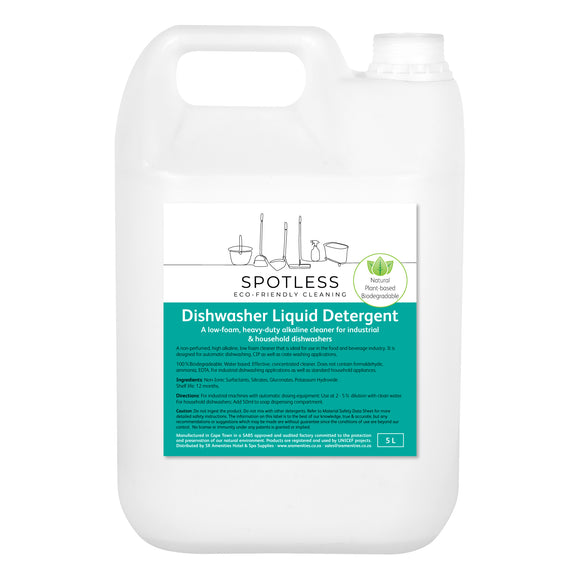 Spotless eco-friendly, biodegradable Autowash Liquid in a 5 litre container. Sold by SR Amenities Hotel and Spa Supplies.
