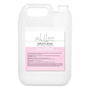 Spotless eco-friendly, biodegradable fabric softener in a 5 litre container. Sold by SR Amenities Hotel and Spa Supplies.