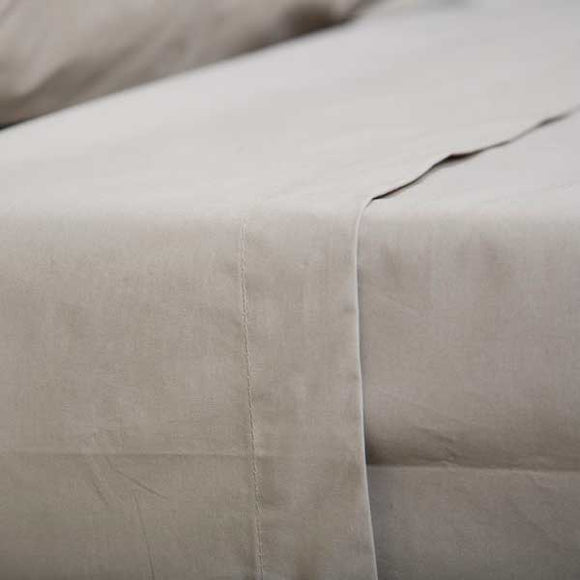 Top quality pure cotton 200 thread crisp, plain weave flat sheet in taupe. Sold by SR Amenities Hotel and Spa Supplies at www.sramenities.co.za