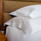 Pure combed cotton 400 thread count Egyptian Cotton pillow case in white with oxford satin stitch trim. Sold by SR Amenities Hotel and Spa Supplies at www.sramenities.co.za