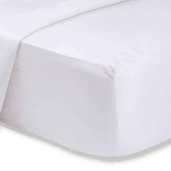 Pure combed cotton 600 thread count sateen construction fitted sheet in white. Sold by SR Amenities Hotel and Spa Supplies at www.sramenities.co.za