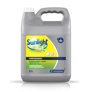 Unilever Sunlight Professional Dishwashing Liquid in a 5 liter container. Sold by SR Amenities Hotel and Spa Supplies.