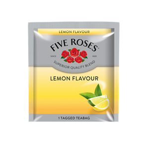 Five Roses Lemon Flavour teabag in a sealed envelope. Pack size: 60 x 2.5 grams. Sold by SR Amenities Hotel and Spa Supplies. www.sramenities.co.za