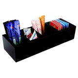 Tea caddy for the hospitality industry. Features four separate compartments for tea, coffee, milk and rusks. Made from Wood in colour Darkwood. Sold by SR Amenities Hotel and Spa Supplies at www.sramenities.co.za